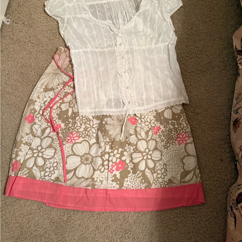 French Cuff Floral Skirt in Pink, white and tan Gitano top XL